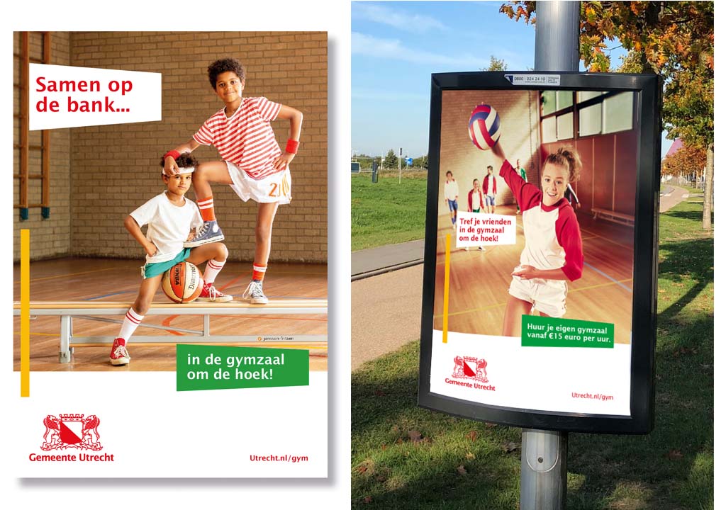 Campagne ontwerp voor Gymzaal verhuur promotie in Utrecht met fotografie Vincent Boon en ontwerp PuurElise
